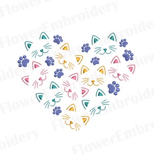 I love cat machine embroidery design Kitty embroidery Machine embroidery design paw Love paw design Cat paw embroidery Cat Silhouette design