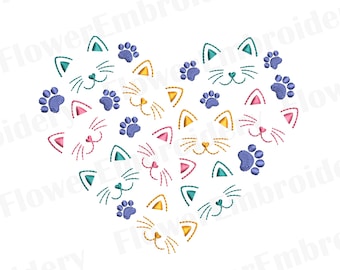 I love cat machine embroidery design Kitty embroidery Machine embroidery design paw Love paw design Cat paw embroidery Cat Silhouette design
