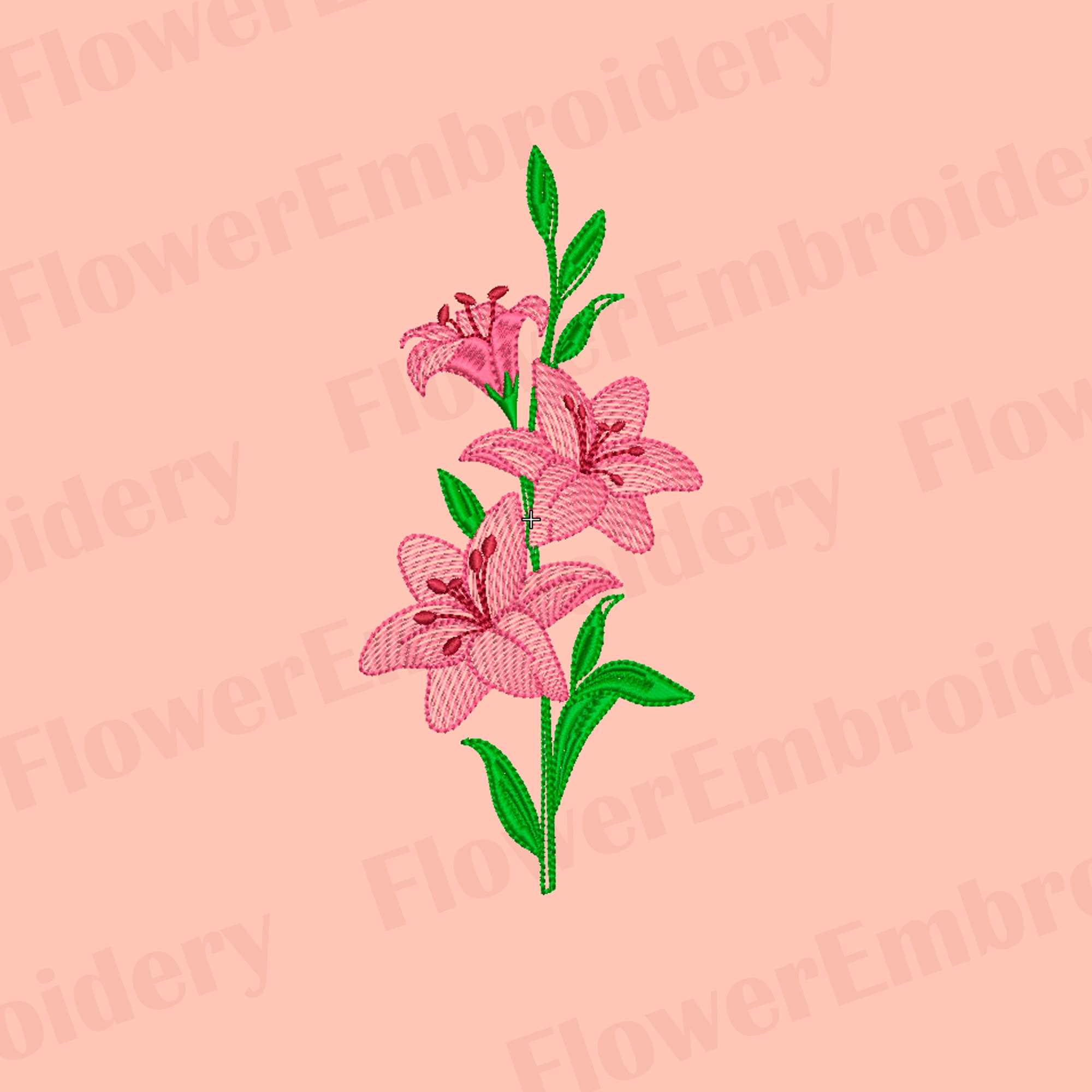 ユリの機械刺繍デザイン フローラ刺繍 ラインアート刺繍 デジタル刺繍