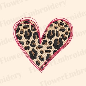 May include: A pink outlined heart shape with a leopard print pattern inside.