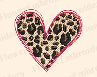 Diseño de bordado a máquina de corazón de leopardo: San Valentín (descarga digital)