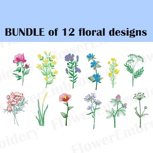 Wildflower machine embroidery design Plant embroidery One line embroidery designs Embroidery design flowers grass Botanical embroidery