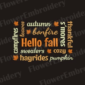 Hola diseño de bordado a máquina de otoño Archivo pes de calabaza Diseño de bienvenida al otoño Bordado de Acción de Gracias Diseños de bordado a máquina de otoño Hoguera