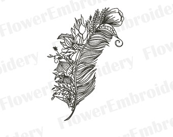 Feather machine embroidery design Flower machine embroidery Line art machine embroidery Flower embroidery pes Ladies embroidery designs