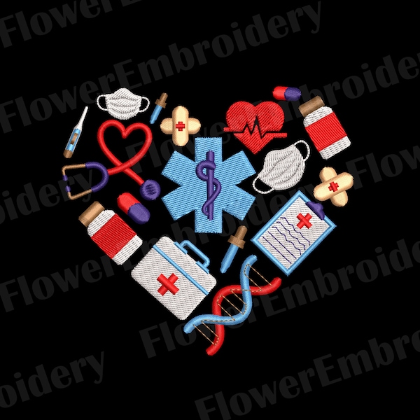 Nurse machine embroidery design Medical embroidery Stethoscope heartbeat embroidery RN embroidery design Love embroidery design