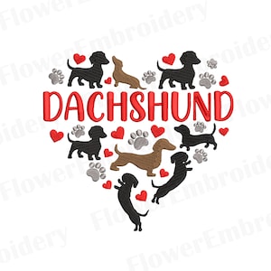 Daschund Dog Machine Embroidery I love dog embroidery Dog mom embroidery Dog Breed design Dog paw embroidery Pes embroidery designs paw