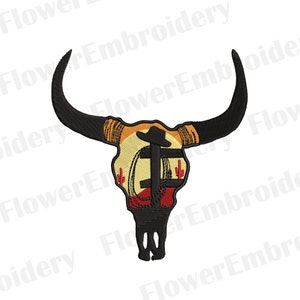 Cow Skull Embroidery Design: Western Bull, Cowboy Horse (10 formats)