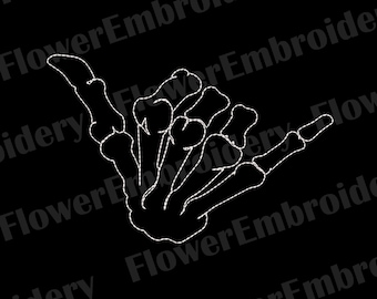 Shaka skeleton hand sign embroidery Skeleton hand embroidery design Day of the dead embroidery One line embroidery  Bones of human body