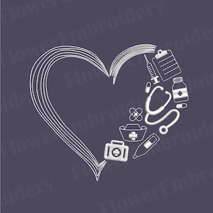 Medical embroidery Stethoscope embroidery Stethoscope heartbeat embroidery Nurse Life Nurse design Doctor design Heart embroidery design