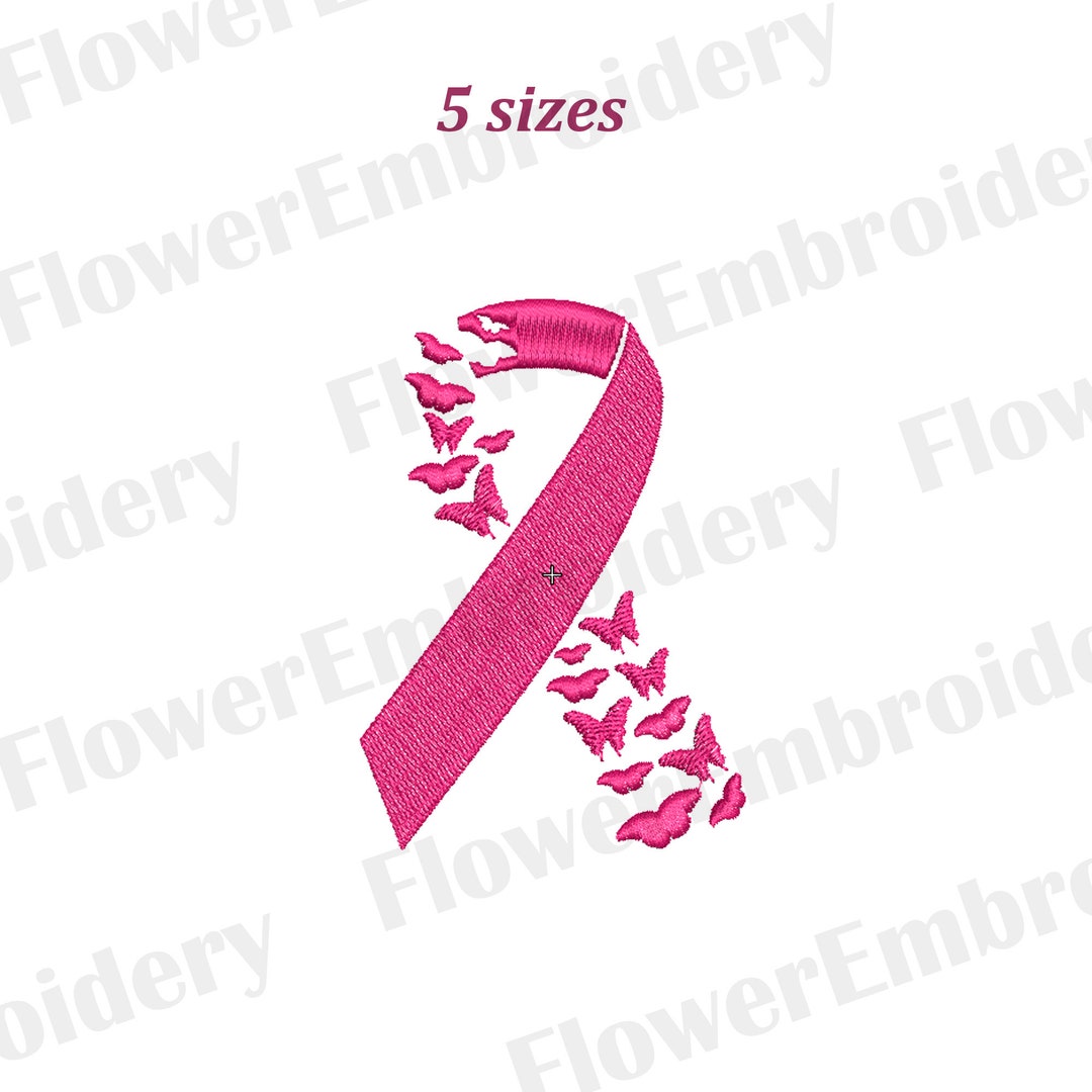 Pink Ribbon Butterfly Embroidery Design: Awareness Ribbon (10 Formats ...