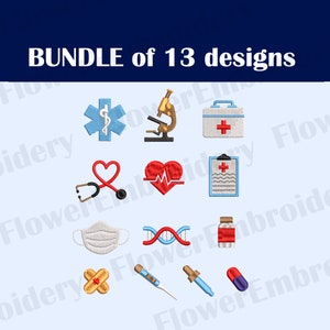 Bundle of 13 medicine embroidery Nurse machine embroidery design Medical embroidery Stethoscope heartbeat embroidery RN embroidery design