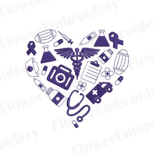 Nurse Heart Embroidery Design: Stethoscope, Sunflower, RN (Digital Download)