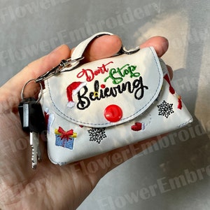 ITH mini bag buon natale ricamo Non smettere di credere ricamo Borsa per chiavi Klatch per biglietti Porta fazzoletti Decorazioni natalizie