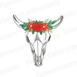 Cow skull in flower machine embroidery design Western Bull Skull embroidery Cowboy with horse embroidery Trendy Retro design Western design