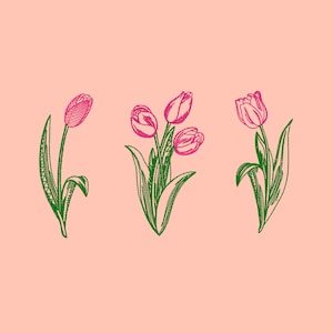 Rosa Tulpenstickerei Einfache Blumenstickmaschine Digitale Stickdateien Blume Bloom-Stickerei DST Tulpenstrauß-Stickerei