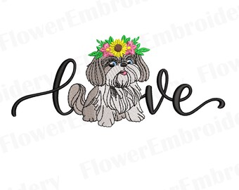 Shih Tzu Floral Dog Embroidery Design: Dog Mom Gift (10 Formats)
