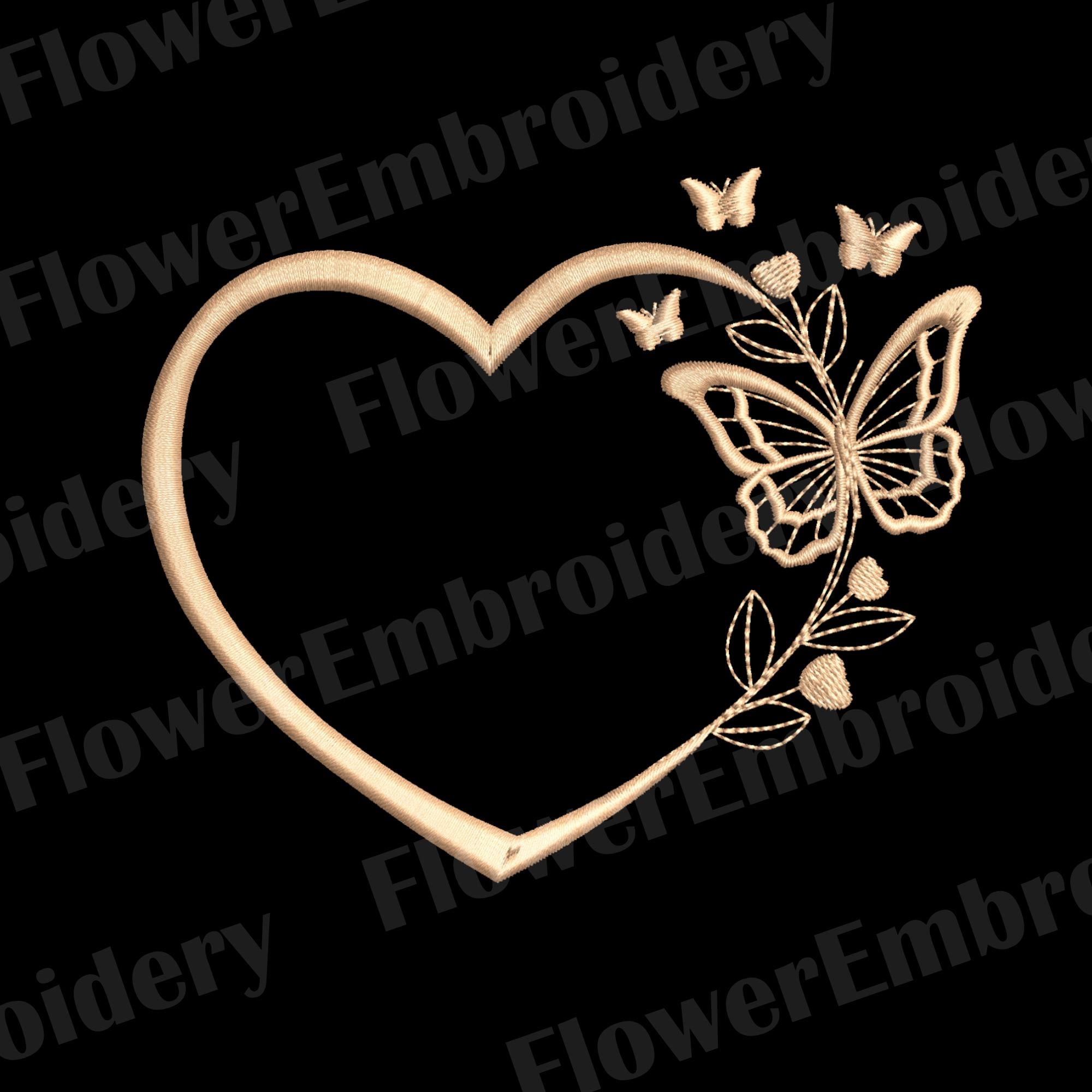 Butterfly Heart Embroidery Design: 4 Sizes, 10 Formats (digital ...