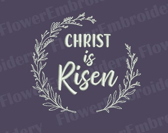 He is Risen Embroidery Design: Christian Easter Floral (Digital Download)