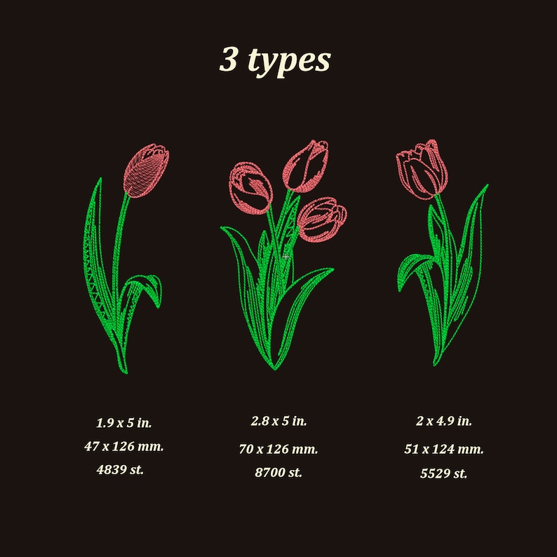 Pink Tulip embroidery Simple flower embroidery machine Digital embroidery designs flower Bloom embroidery DST Tulip bouquet embroidery image 3