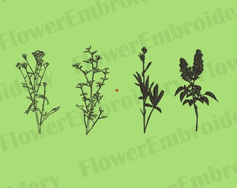 Puede incluir: Cuatro dibujos en blanco y negro de diferentes tipos de flores. Las flores son simples y elegantes, con tallos y hojas delicados.