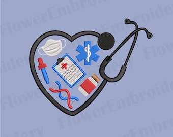 Nurse machine embroidery design Medical design Stethoscope embroidery Heartbeat machine embroidery Nurse life embroidery Doctor design