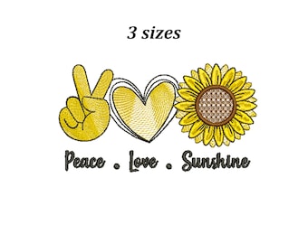 Sunflower machine embroidery design Peace love sunshine tshirt Sun flower embroidery Hand Peace Sign embroidery Pes sunflower