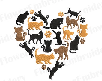 I love cat machine embroidery design Kitty embroidery Machine embroidery design paw Love paw design Cat paw embroidery Cat Silhouette design
