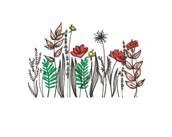 Machine embroidery design grass wildflower Wildflower machine embroidery  Мachine embroidery designs  Dandelion design Embroidery garden