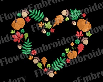 Fall Pumpkin Heart Machine Embroidery Design (10 formats)