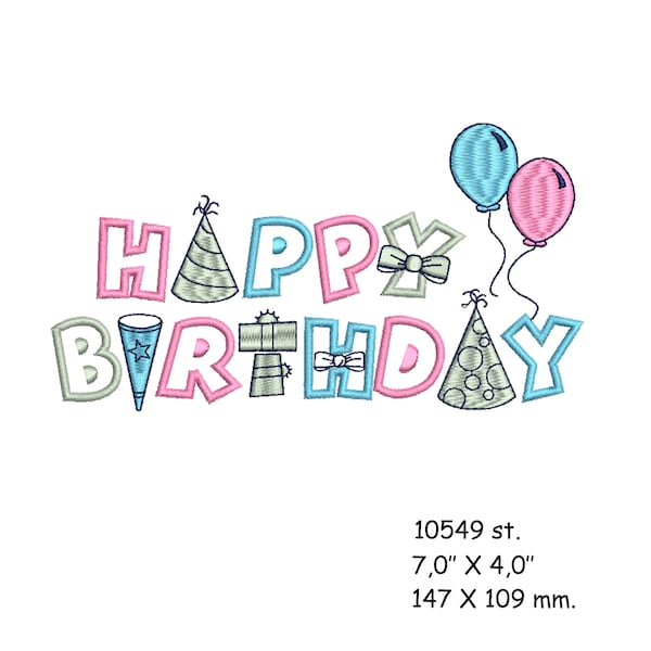 Happy birthday embroidery design Happy Birthday Digital Machine Embroidery Alphabet font Font pes Embroidery font t-shirt Etsymom embroidery