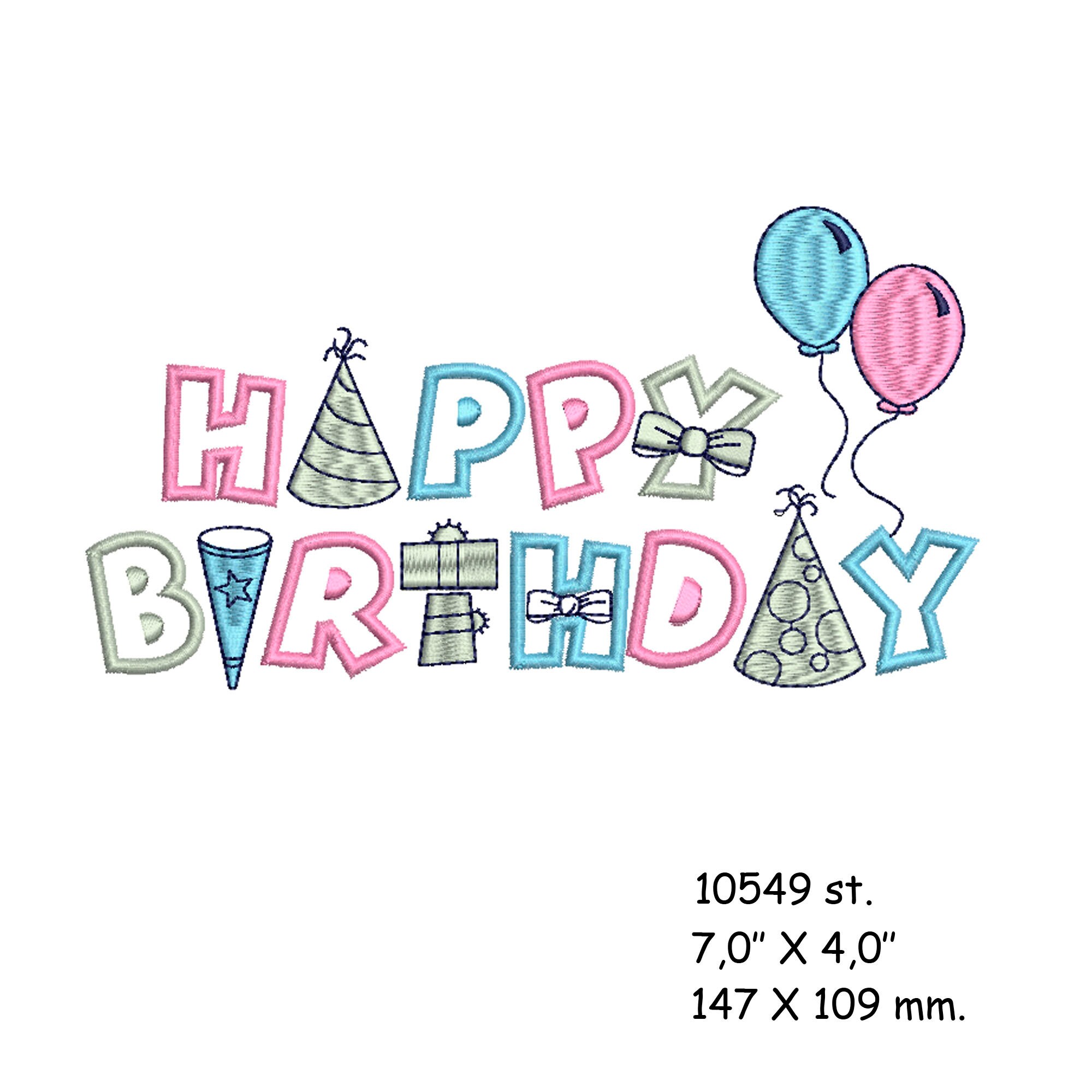 Happy birthday embroidery design Happy Birthday Digital Etsy