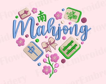 Mahjong Machine embroidery, Mahjong Tiles Machine Embroidery Pattern, 4 sizes, Cute Mahjong Quote file, Instant Download