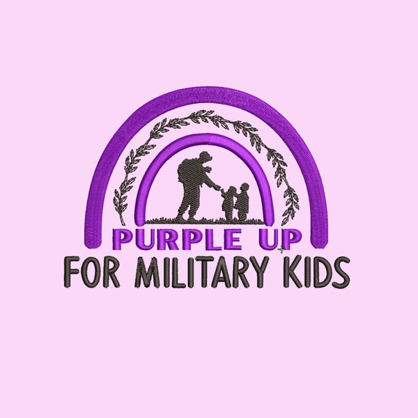 Rainbow month of military kids embroidery Purple Ribbon Memorial Day embroidery America veteran military design Proud Military Family