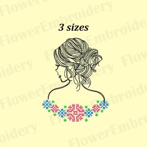 Girl with flowers machine embroidery design Digital embroidery designs Female embroidery One line embroidery Design Tattoo embroidery PES