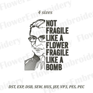 May include: Black and white line art illustration of a woman with glasses and the text "NOT FRAGILE LIKE A FLOWER FRAGILE LIKE A BOMB".
