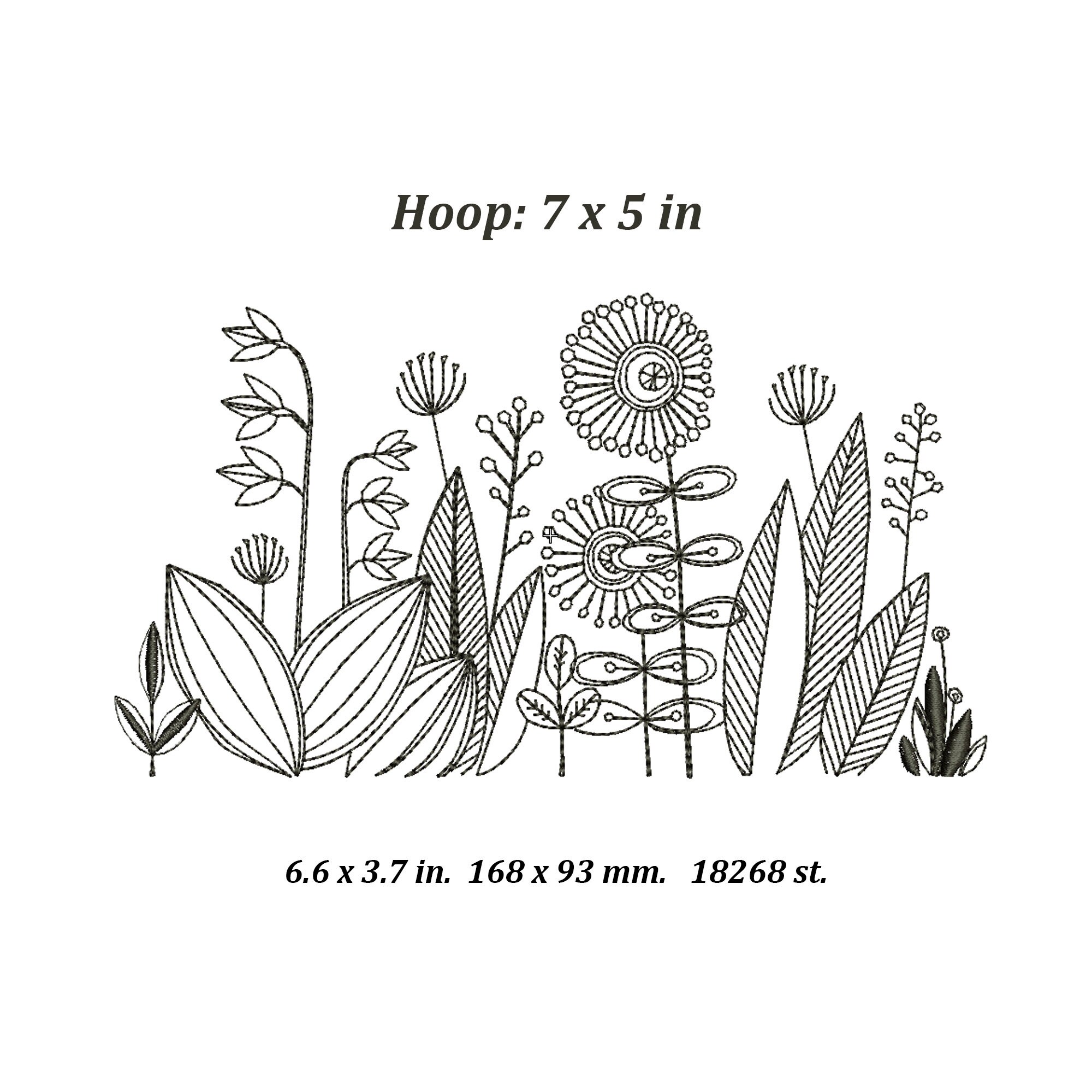 マメクロゴウチ　TunicWithSmallFlower　Embroidery Blooming Spring Flowers Meadow Embroidery Design, Botanical