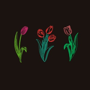 Pink Tulip embroidery Simple flower embroidery machine Digital embroidery designs flower Bloom embroidery DST Tulip bouquet embroidery image 2