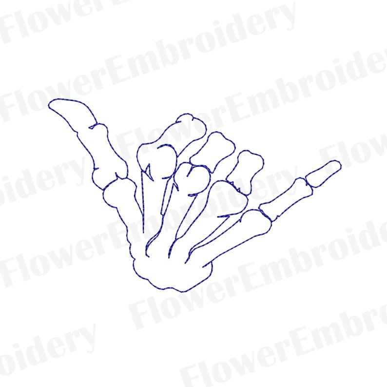 Shaka Skeleton Hand Sign Embroidery Skeleton Hand Embroidery Design Day ...