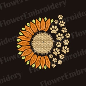 Sunflower machine embroidery design Paw embroidery Embroidery designs sunflower Sunwlower with paw embroidery Flower machine embroidery