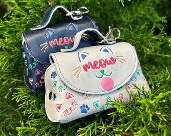 ITH Cat Embroidery Mini Bag: Key Pouch, Card Holder (7x10 Hoop) (Digital Download)