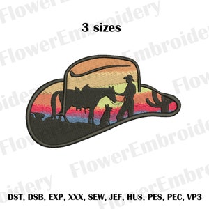 Cowboy with horse embroidery Cowboy hat embroidery design Cross embroidery design Western embroidery Horse designs Cowboy Silhouette 3 sizes