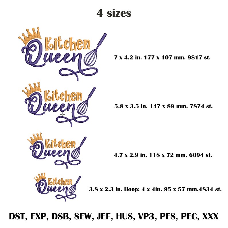 Kitchen embroidery design Kitchen queen embroidery funny quotes embroidery Kitchen lovely quotes Kitchen embroidery designs pes 4 sizes