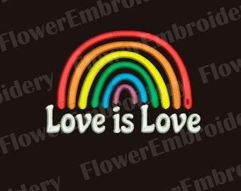 Pride Rainbow Flag Embroidery Design: Love is Love (Digital Download)