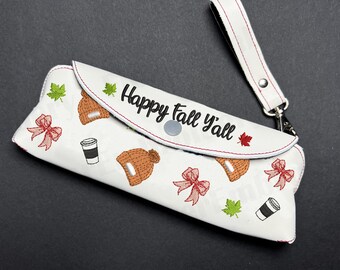 Happy Fall Glasses Case ITH Embroidery Design: Mini Bag, Pencil Case (Digital Download)
