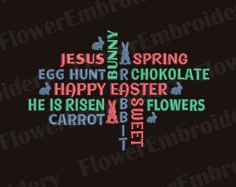 Happy Easter Christian Embroidery Design (Digital Download)
