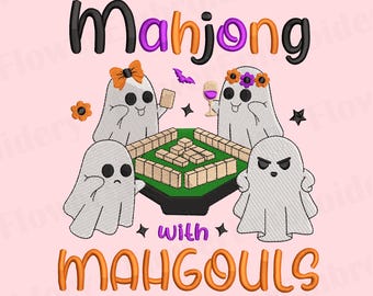 Mahjong With Mahgouls embroidery, Mahjong Machine embroidery, Mahjong Tiles Machine Embroidery Pattern, 5 sizes, Happy Halloween embroidery