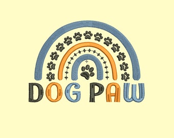 Rainbow Dog Paw Embroidery Design: Boho Machine Embroidery