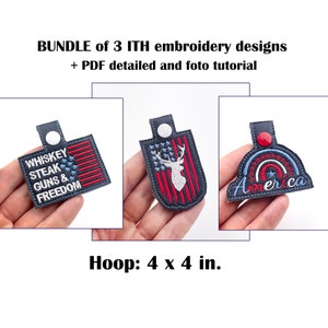 Bundle of 3 ITH embroidery file Memorial embroidery 4th of July design USA machine embroidery ITH embroidery file America keychain design
