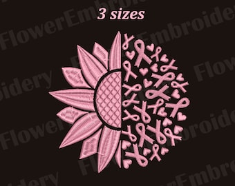 Sunflower breast cancer awareness ribbon Awareness ribbon embroidery design Pink ribbon embroidery design Breast cancer embroidery design