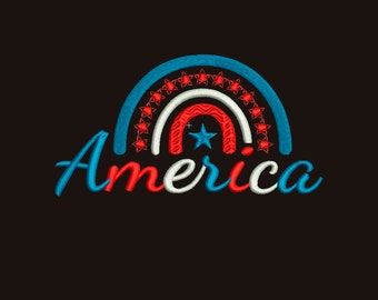 USA embroidery designs America rainbow design  4x4 embroidery designs pes Embroidery flag designs Fourth of July embroidery Patriotic design